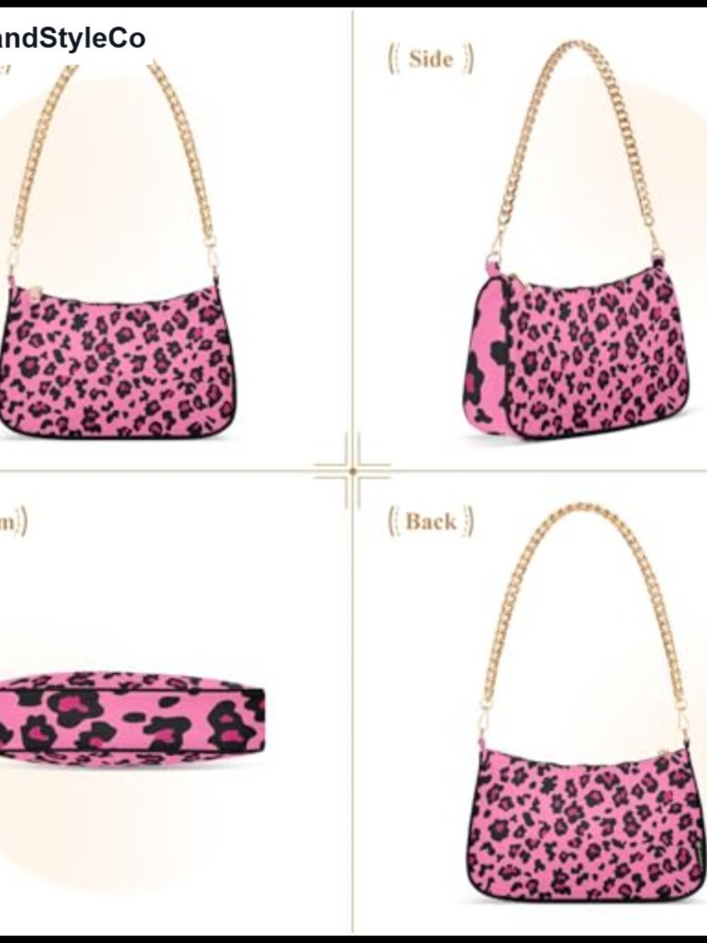 Women's Polyester Hobo Shoulder Bag with Gold Chain Strap and Zipper Closure - Picture 3 of 6